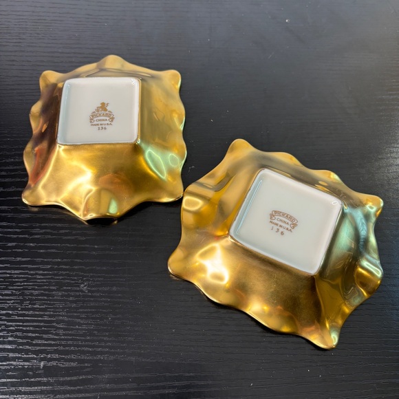 Pair of Vintage Pickard 24k Gold Encrusted 5"×4" Ashtrays Made In USA #136 - Picture 2 of 7